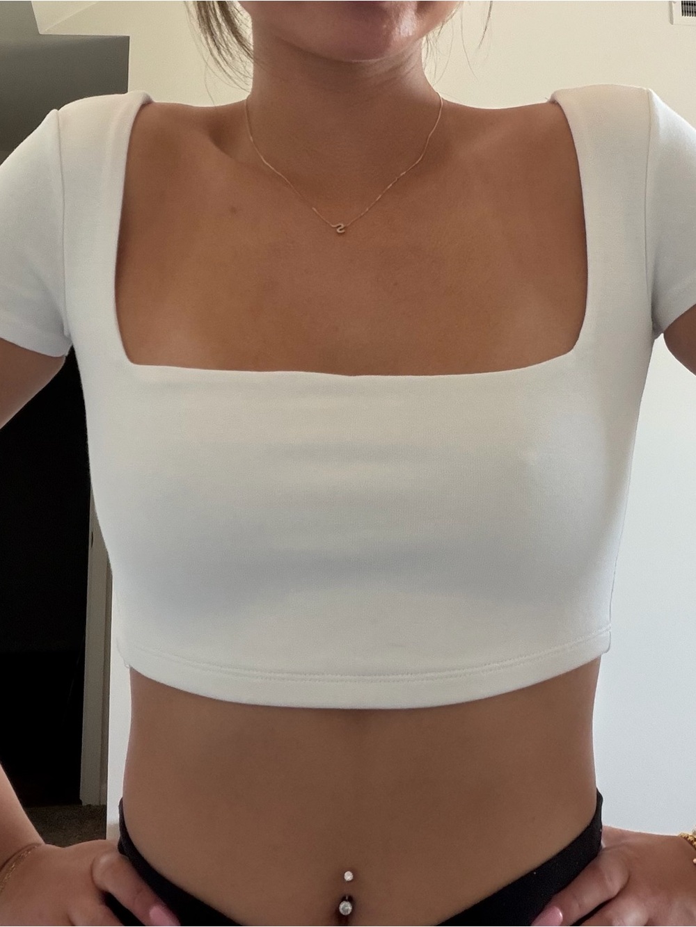 Zara White Square Neck Crop Top